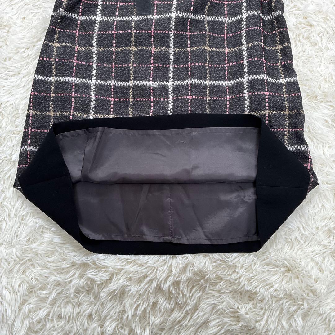 美品★M'S GRACY ツイードライクプリントワンピース リボン 大きいサイズ