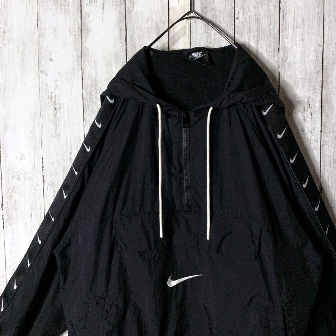 ナイキ アノラックパーカー 刺繍ロゴ サイドライン ビッグスウォッシュブラック