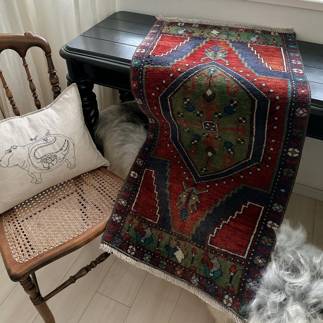 トルコ ヴィンテージラグ 984 スモール オレンジ ブラウン ネイビー ブルー