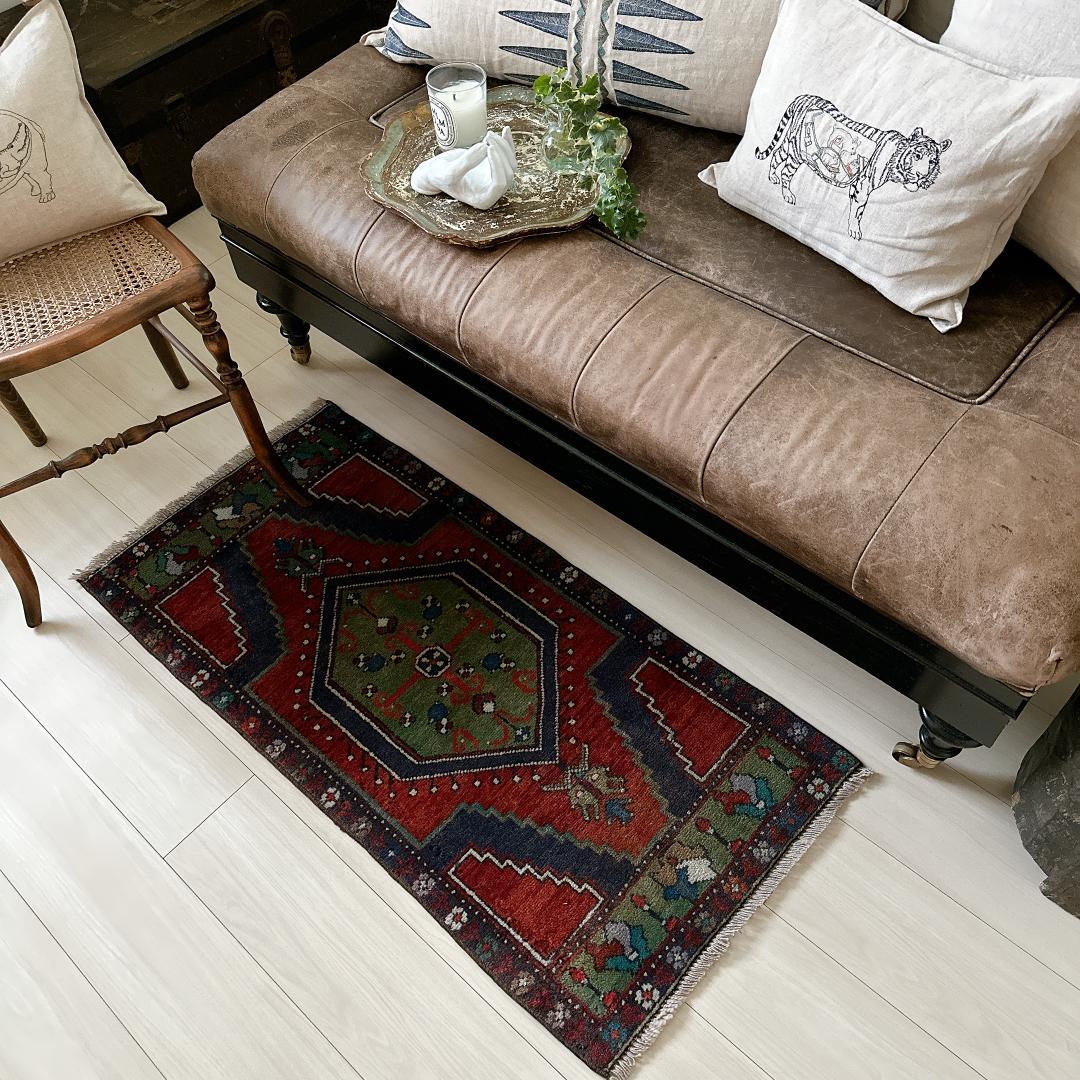 トルコ ヴィンテージラグ 984 スモール オレンジ ブラウン ネイビー ブルー