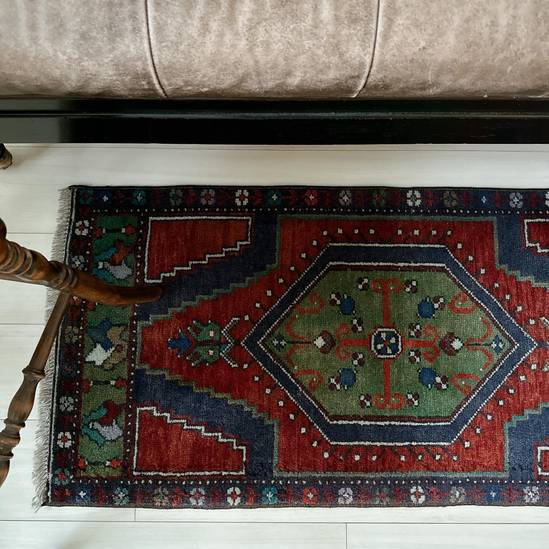 トルコ ヴィンテージラグ 984 スモール オレンジ ブラウン ネイビー ブルー