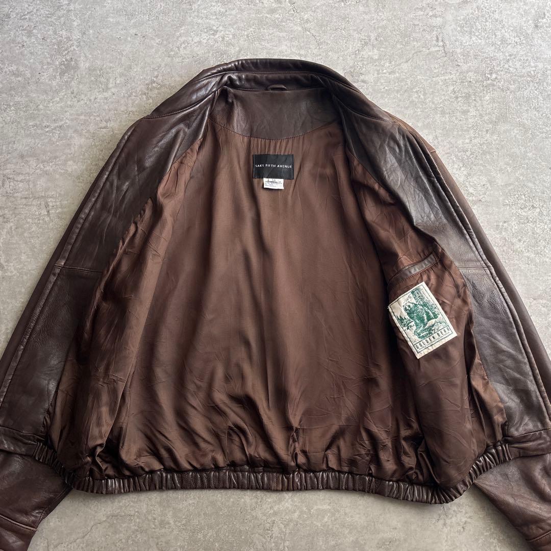 90's■USA製■SAKS FIFTH AVENUE【M】レザージャケット 茶