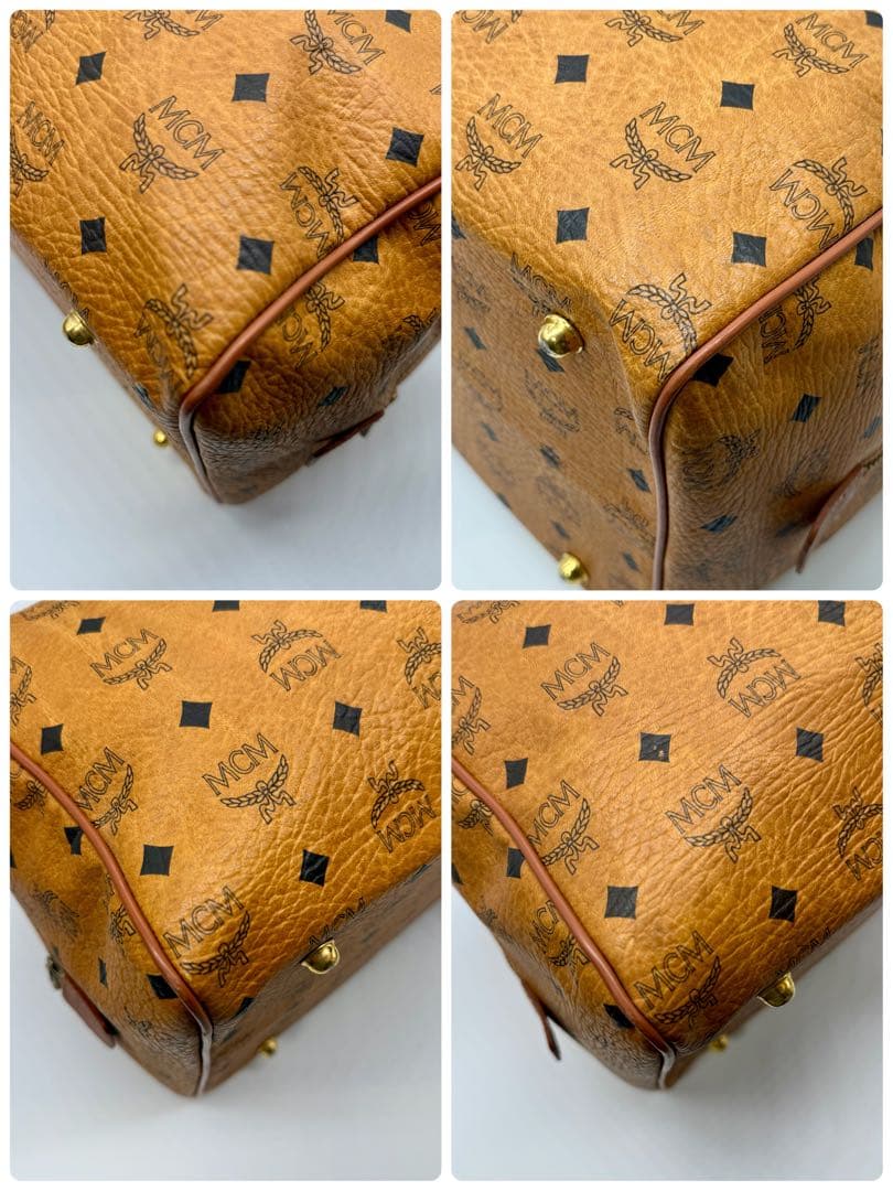 MCM ボストンバッグ ヴィセトス 総柄 ハンドバッグ キャメル PVC×本革