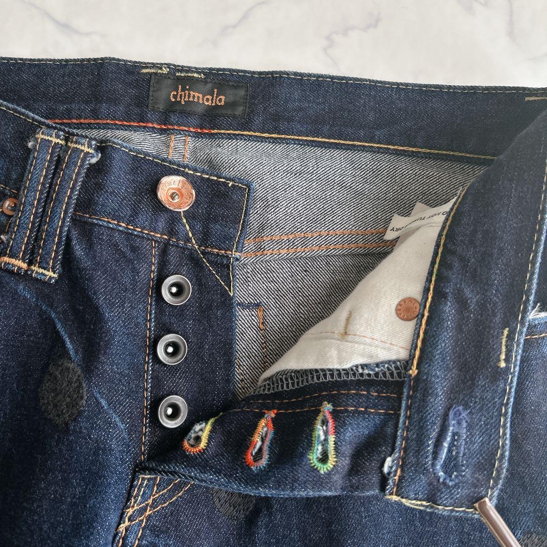 chimala × SHIPS デニムパンツ ダメージ加工 ドット刺繍 W26