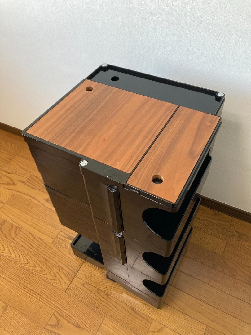 ボビーワゴン3段5トレイ　ブラック　正規品　ウッド天板2枚付き　収納ワゴン