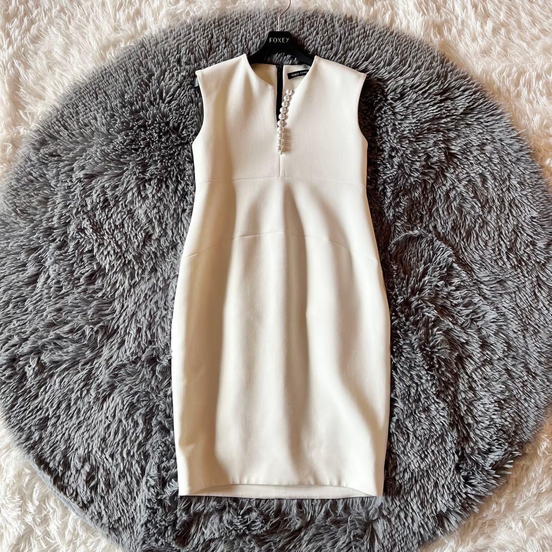 極美品✨ ヨーコチャン パールドレス 膝丈ワンピース フォーマル ホワイト