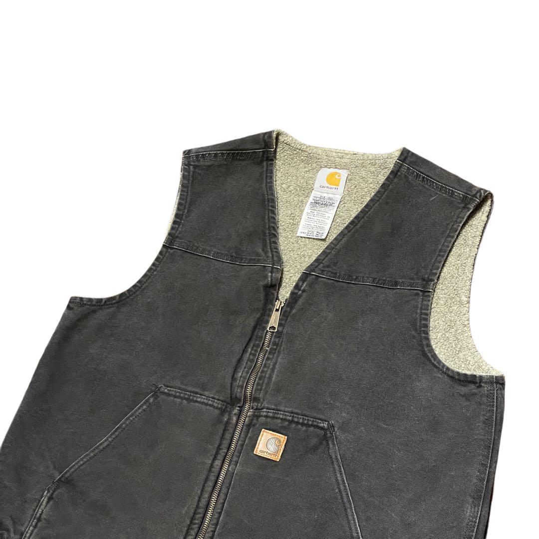【L】Carhartt 裏フリース ダック ベスト 炭黒 ブラック カーハート