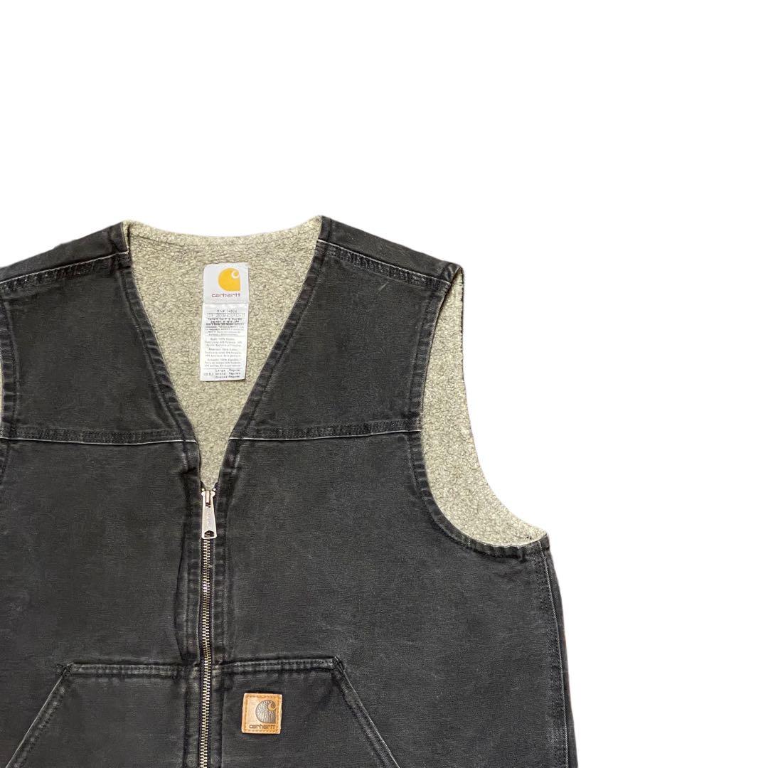 【L】Carhartt 裏フリース ダック ベスト 炭黒 ブラック カーハート