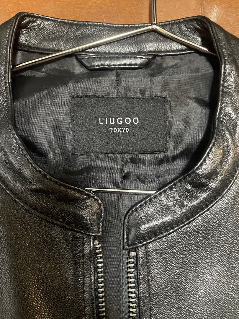 LIUGOO ブラックレザーシングルライダースジャケット
