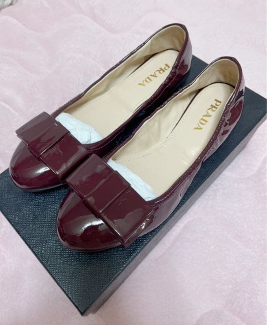 新品未使用　PRADA フラット　バレエシューズ　ボルドー