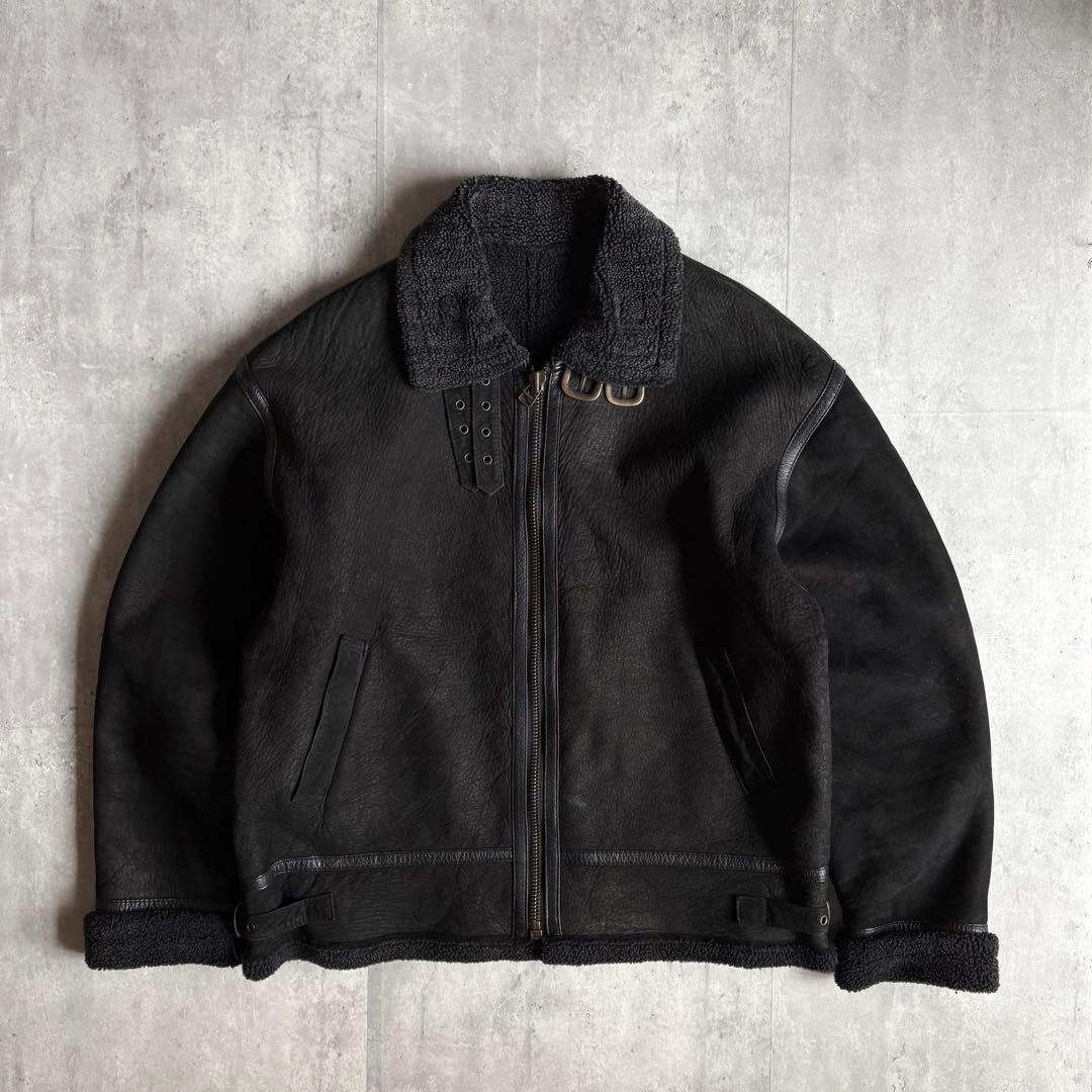 【90s vintage】B-3 フライトジャケット　ヌバック　本革　墨黒　短丈