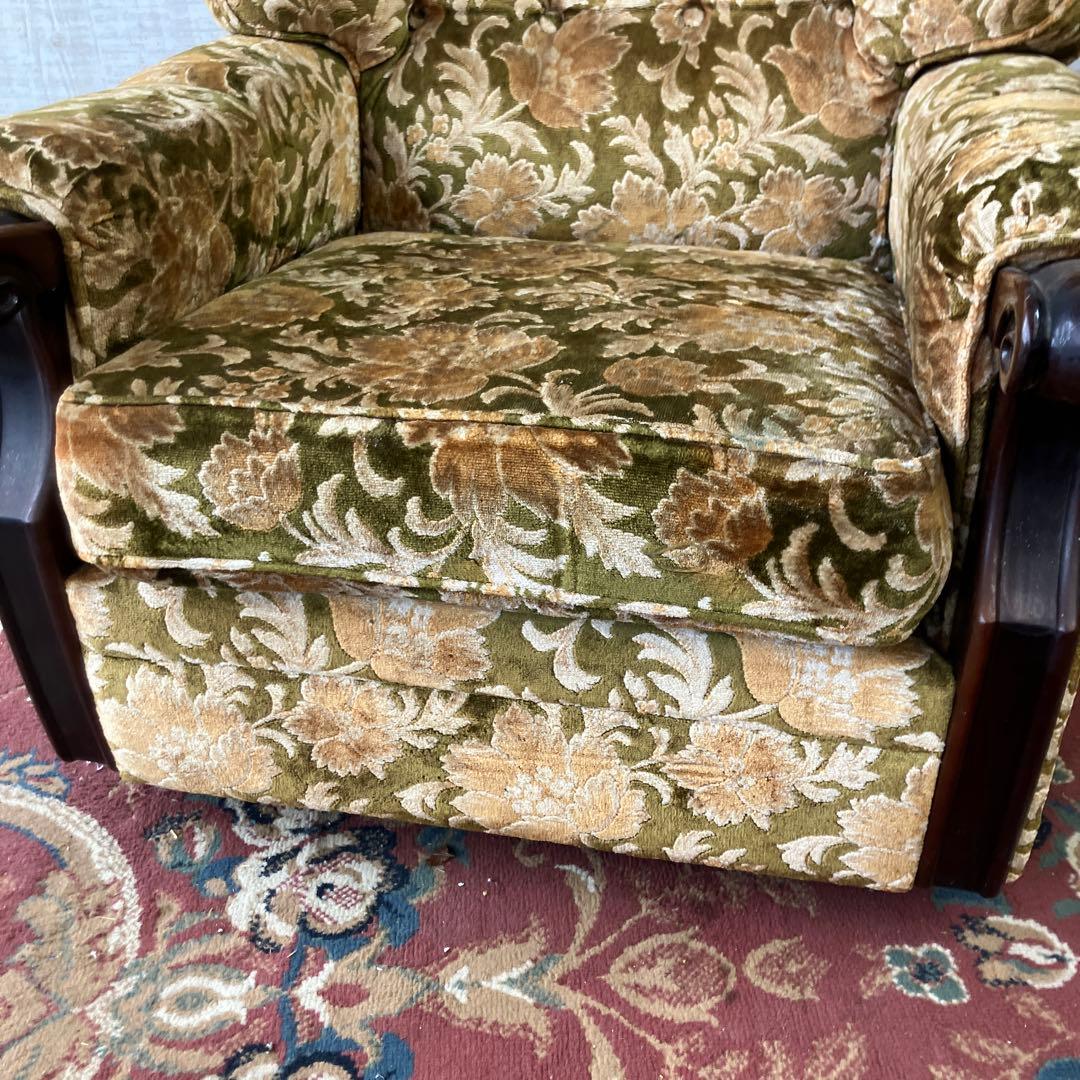 昭和レトロ カリモク 金華山 花柄ベロアソファ 一人掛けソファ アームチェア