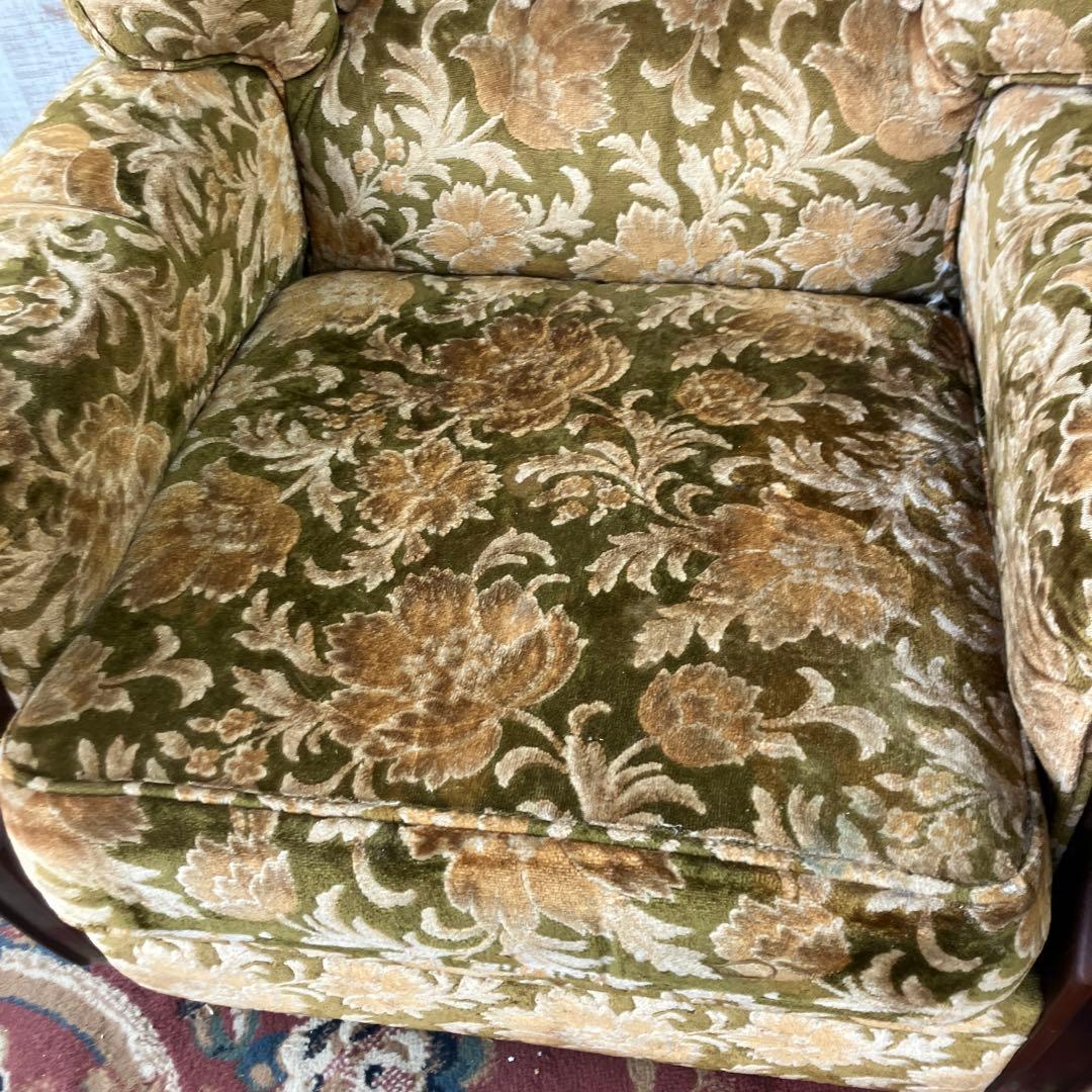 昭和レトロ カリモク 金華山 花柄ベロアソファ 一人掛けソファ アームチェア