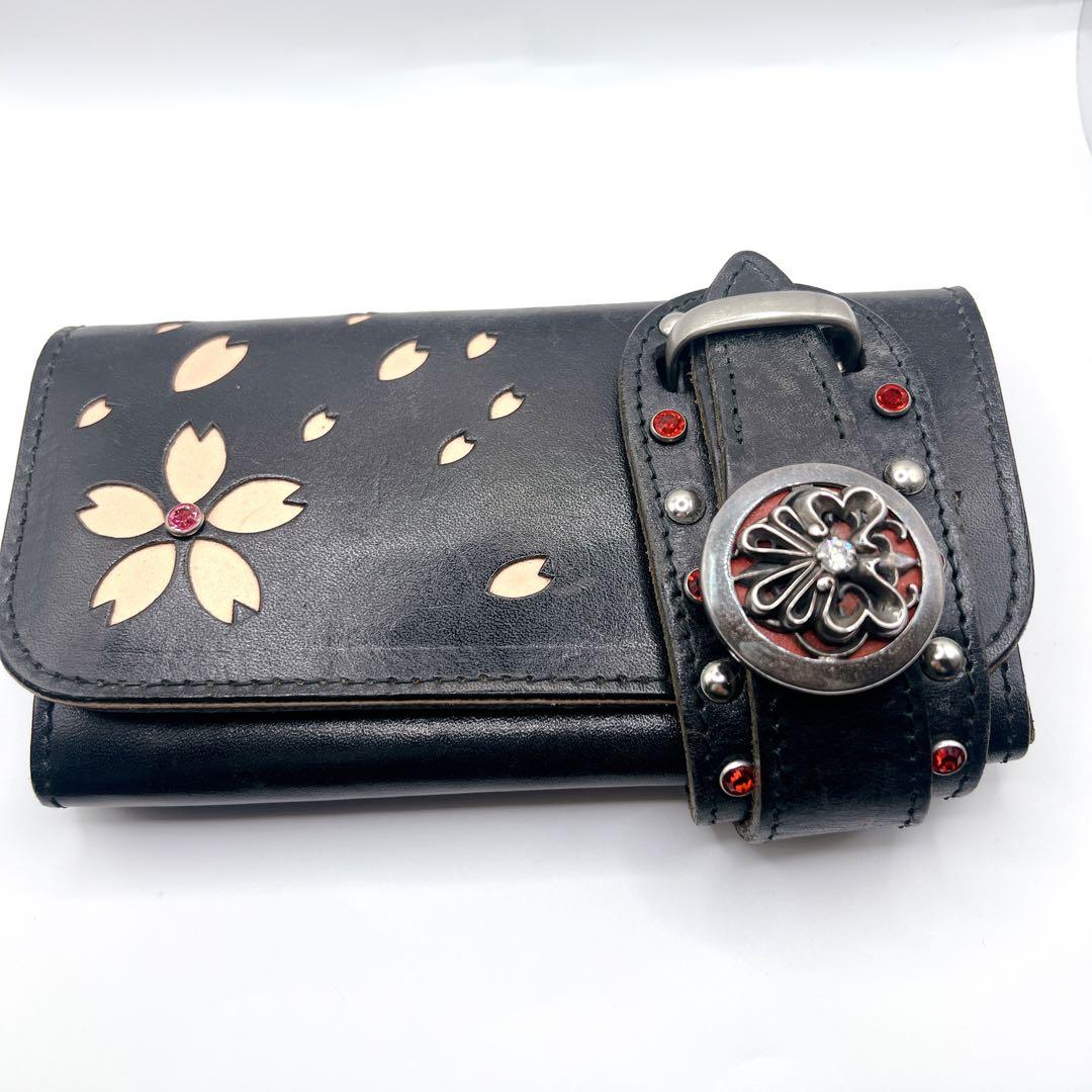 ALZUNI アルズニ 桜 カットワーク レザー ロングウォレット コンチョ