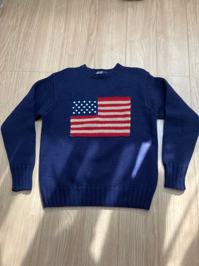 ポロ ラルフローレン ニット セーター 星条旗 アメリカ ネイビー ウール M