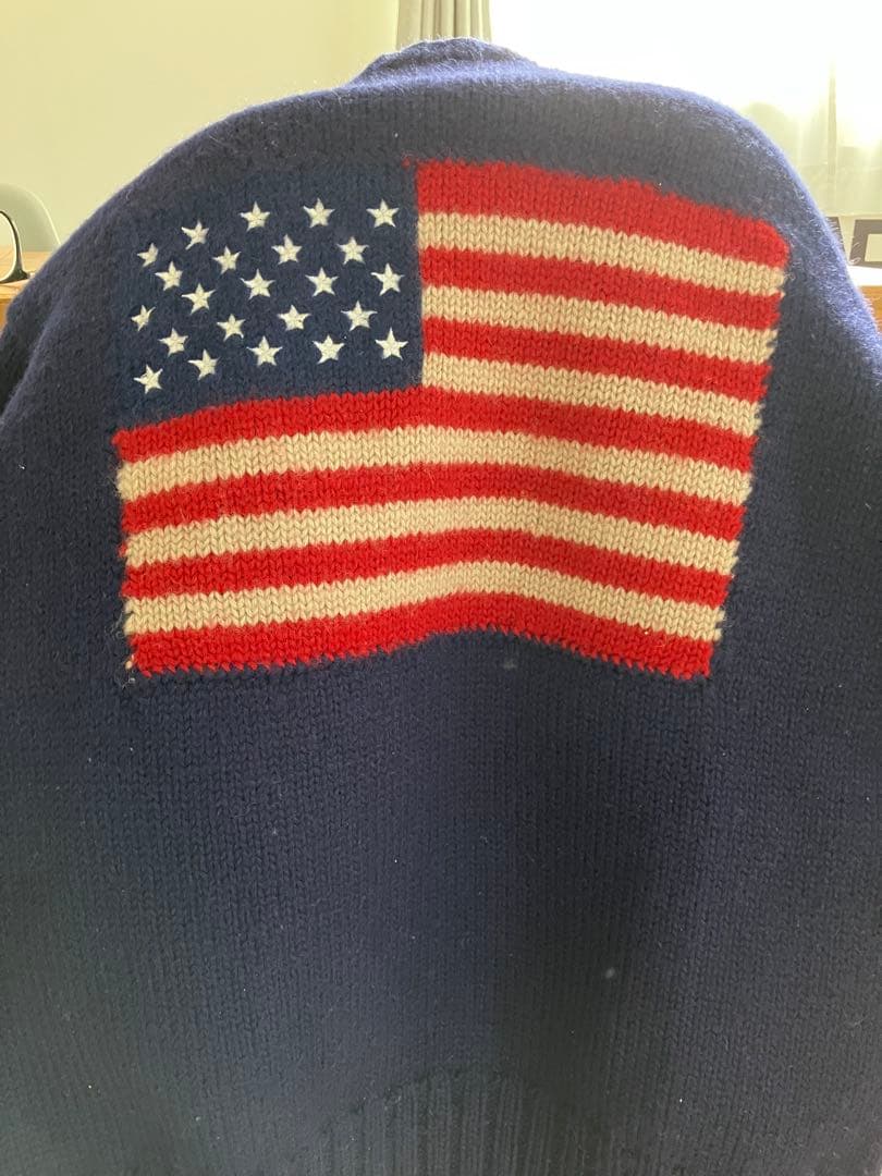 ポロ ラルフローレン ニット セーター 星条旗 アメリカ ネイビー ウール M