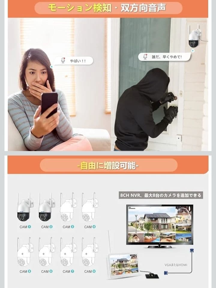 最安値★新品未使用　防犯カメラ 監視カメラ モニター付き 2台セット