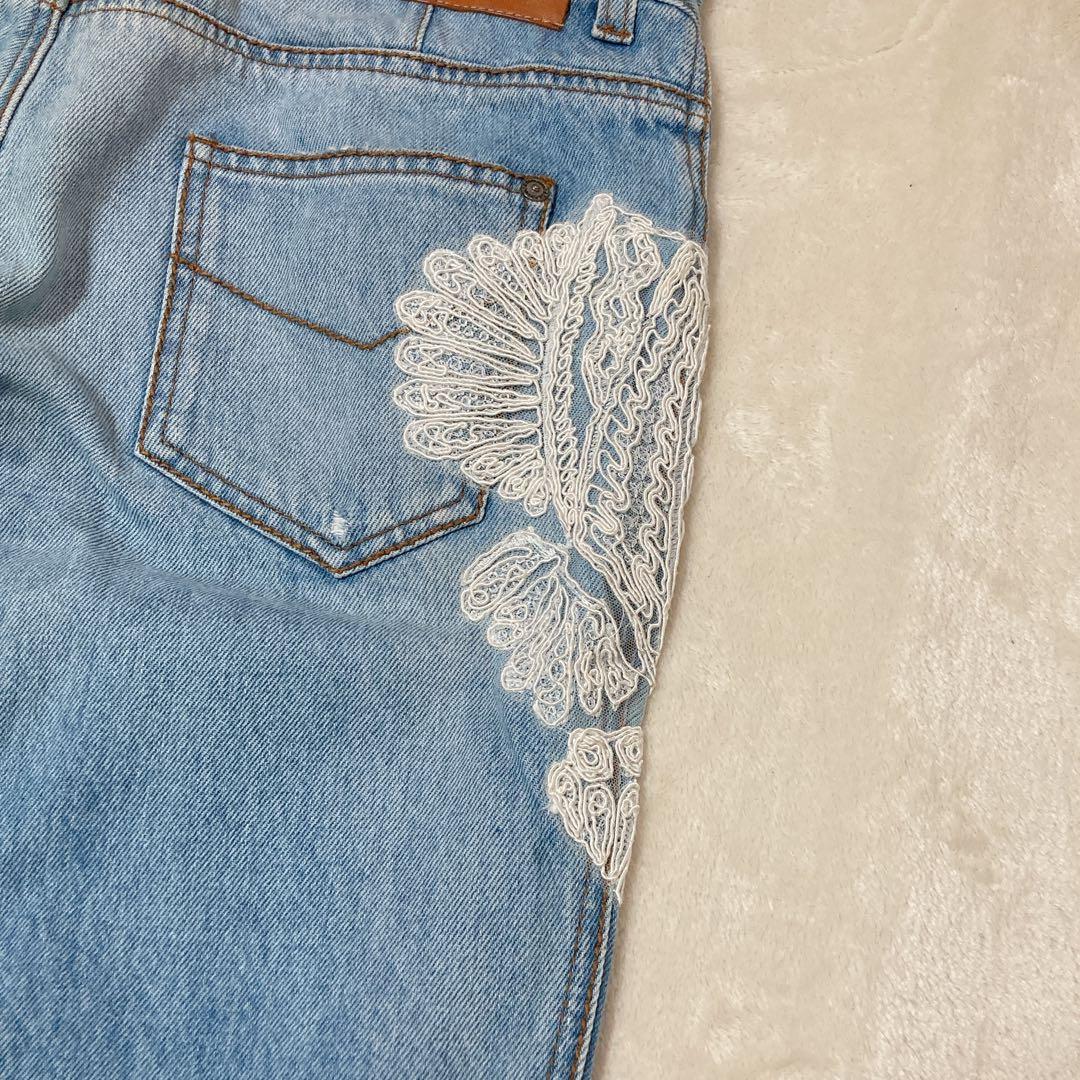 【美品】ERMANNO SCERVINO デニム レース装飾 ダメージ加工
