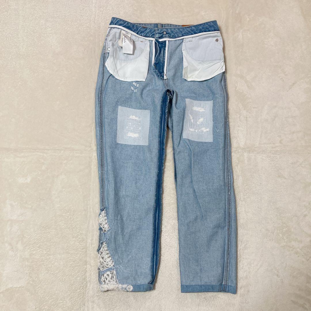 【美品】ERMANNO SCERVINO デニム レース装飾 ダメージ加工