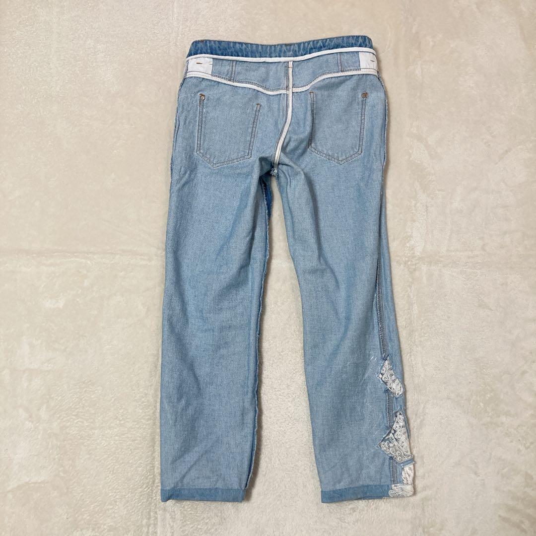 【美品】ERMANNO SCERVINO デニム レース装飾 ダメージ加工