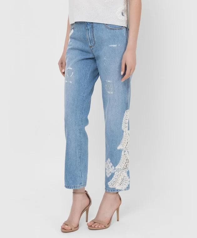 【美品】ERMANNO SCERVINO デニム レース装飾 ダメージ加工