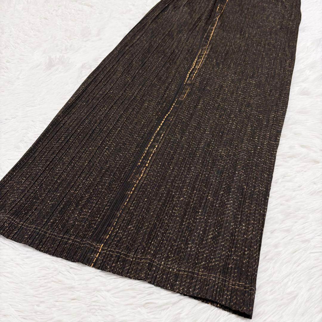 美品　プリーツプリーズ　ロングスカート　デニム　ブラウン　サイズ2