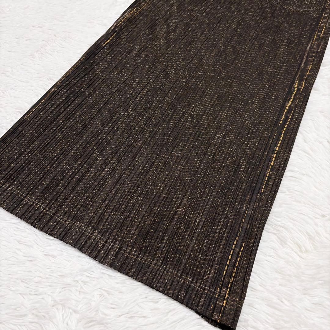 美品　プリーツプリーズ　ロングスカート　デニム　ブラウン　サイズ2