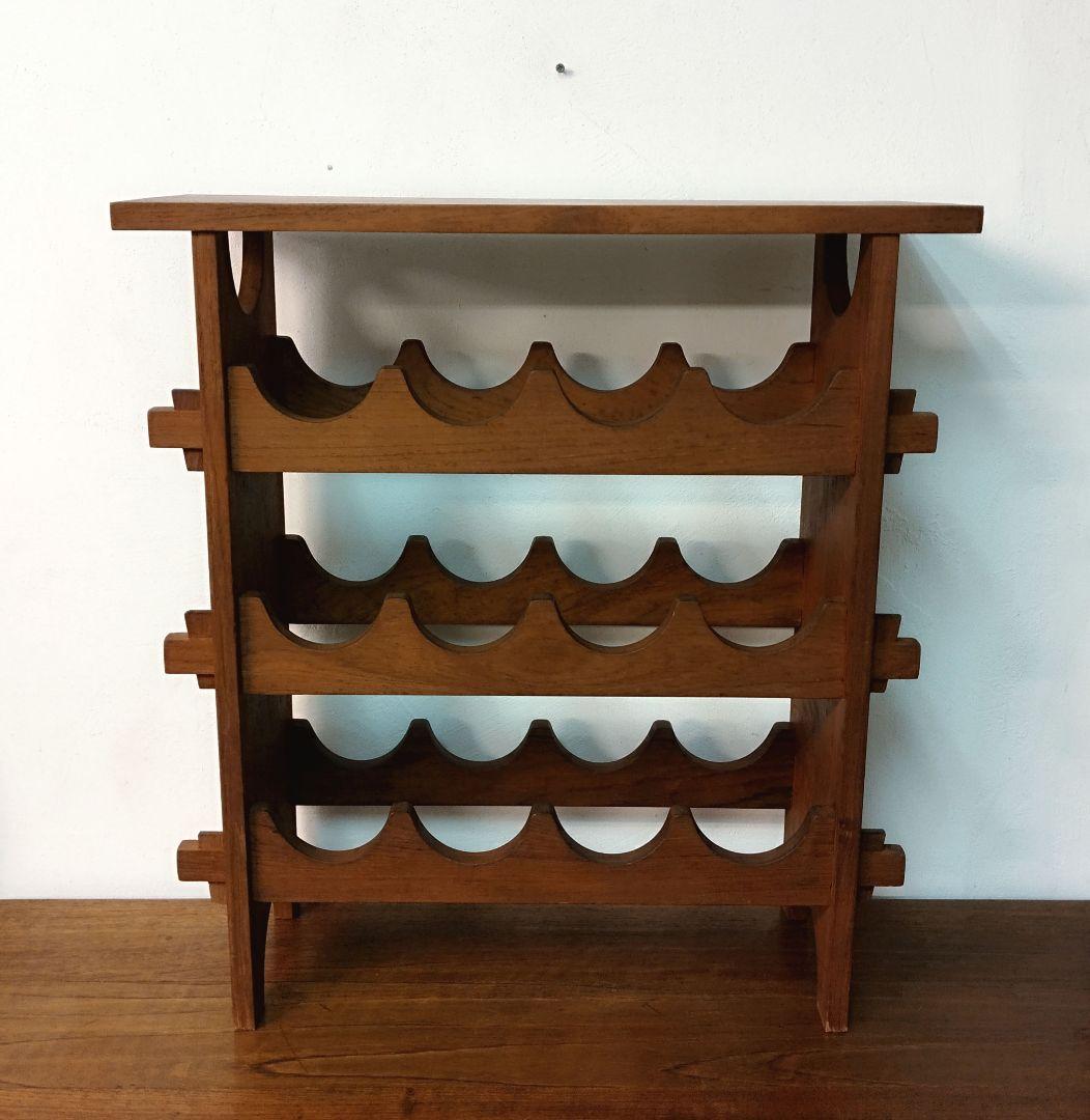 【teak wood】チーク材 ワインラック 12本収納　楔 ヴィンテージ