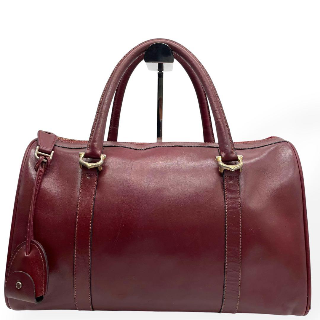 美品　Cartier　ボストンバッグ　ビッグロゴ　南京錠　ゴールド金具　ボルドー