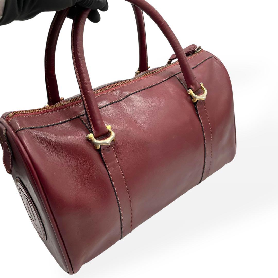 美品　Cartier　ボストンバッグ　ビッグロゴ　南京錠　ゴールド金具　ボルドー