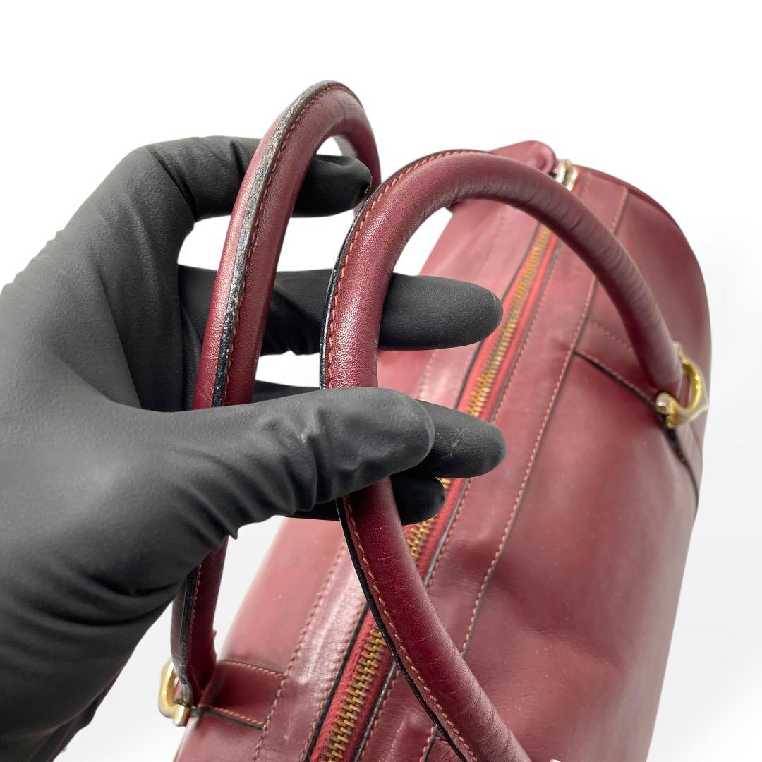 美品　Cartier　ボストンバッグ　ビッグロゴ　南京錠　ゴールド金具　ボルドー