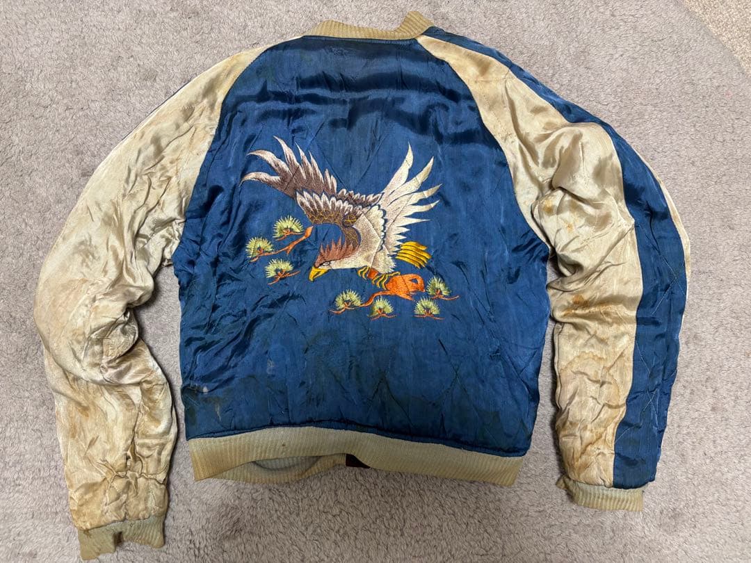 50s 60s ビンテージスカジャン ワインレッド 虎刺繍