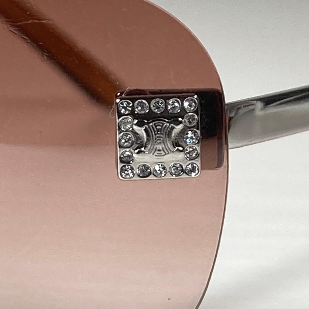 セリーヌ サングラス アイウェア リムレス ラインストーン 度なし ロゴ 茶