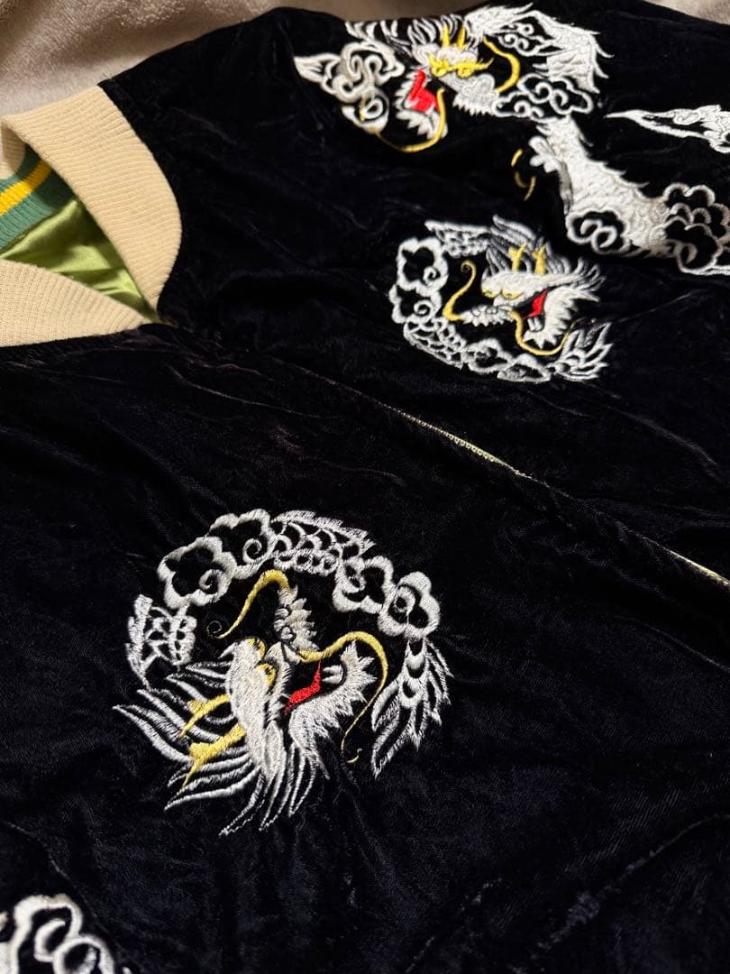 90s vintage 別珍 ２面用 ワシ 龍 日本 スカジャン unisex