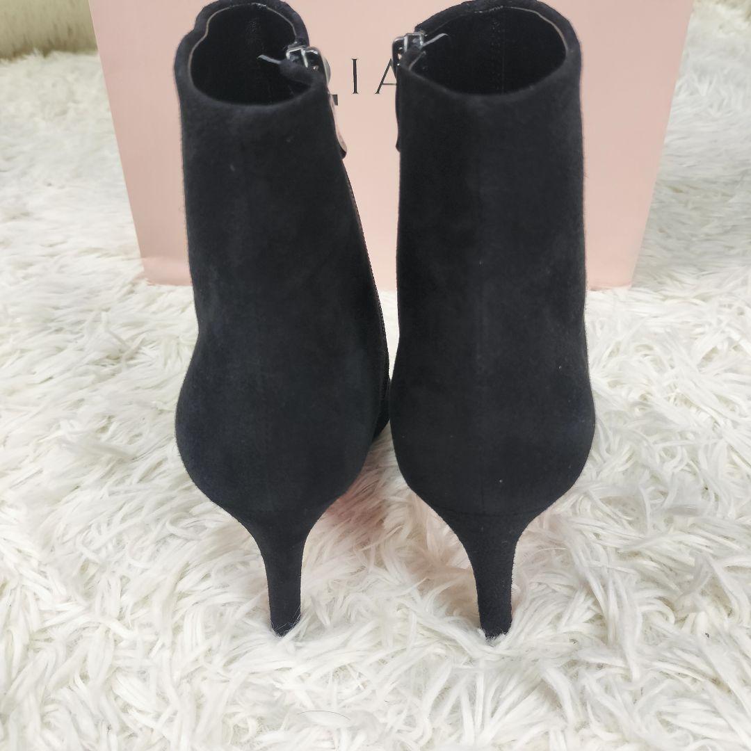 ダイアナ スエード ポインテッドトゥ ショートブーツ ブラック 23.5
