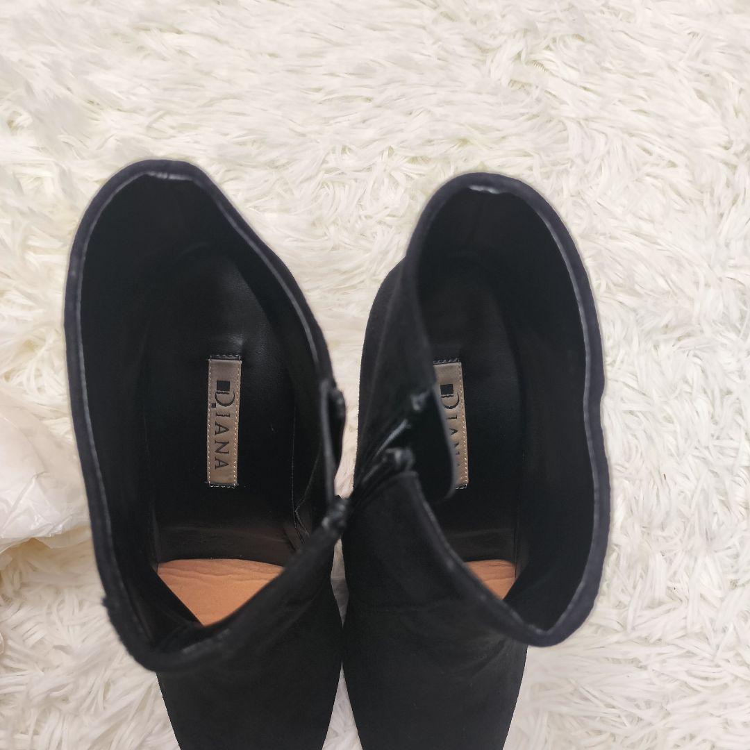 ダイアナ スエード ポインテッドトゥ ショートブーツ ブラック 23.5