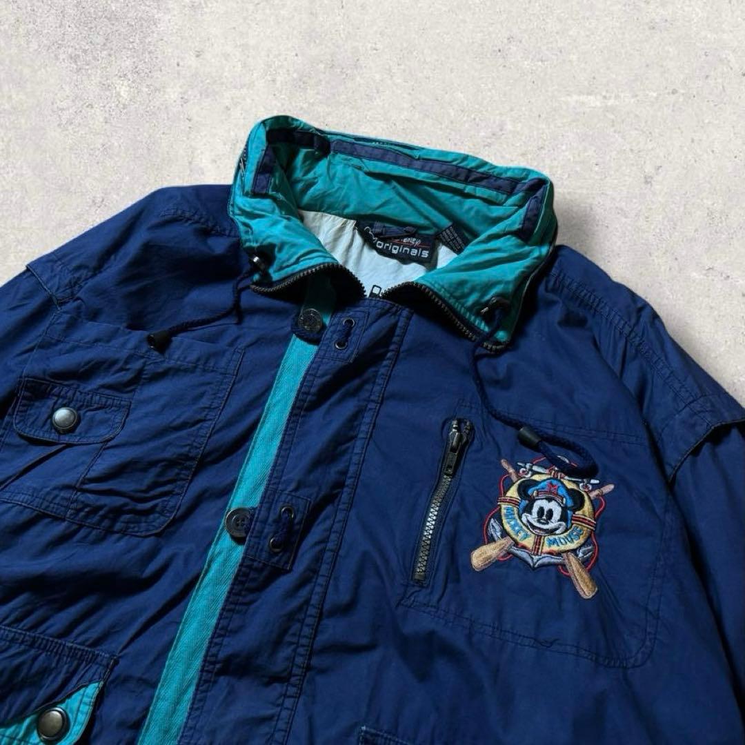 90s Disneyナイロンジャケット紺ネイビーミッキーマウス刺繍パッカブル古着
