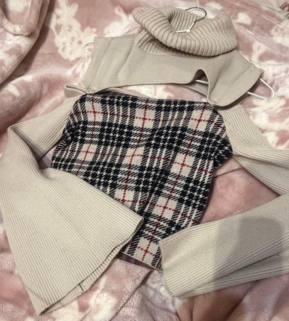 Randy 2way プレイドニットトップス