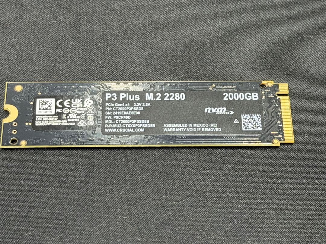 内蔵型SSD Crucial P3 Plus 2TB Gen 4.0 NVMe M.2 SSD