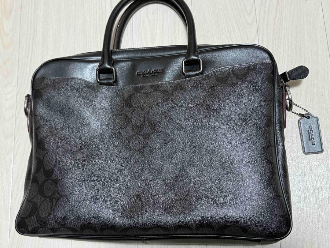 COACH コーチ ビジネスバッグ シグネチャー 黒系 レザー A4収納可