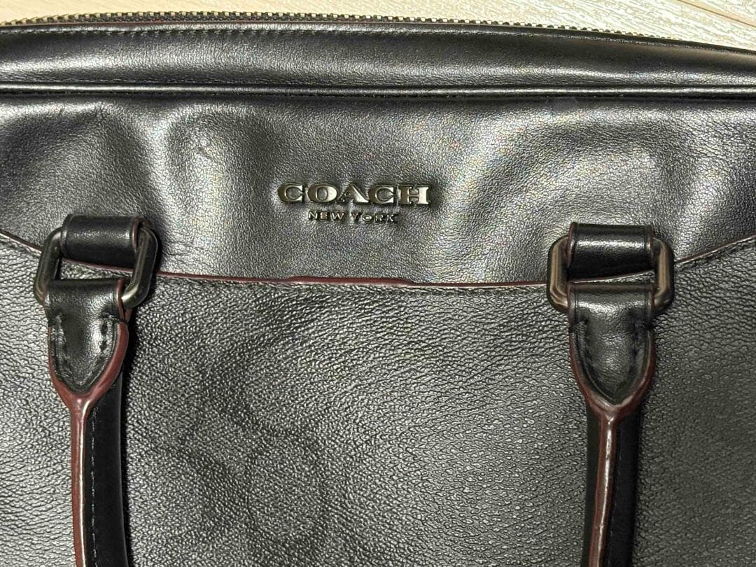 COACH コーチ ビジネスバッグ シグネチャー 黒系 レザー A4収納可