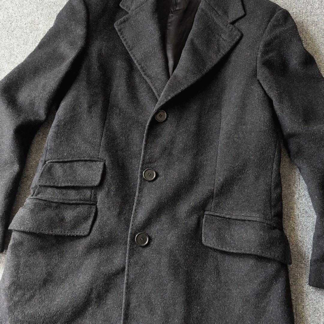 イタリア製 チェスターコート ウール カシミヤ ミドル丈 ブラック 古着