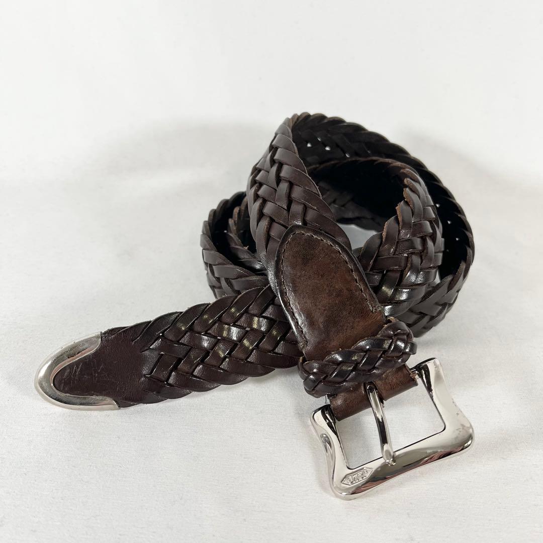 J&M DAVIDSON 編み込み 本革メッシュベルト カジュアル メンズ