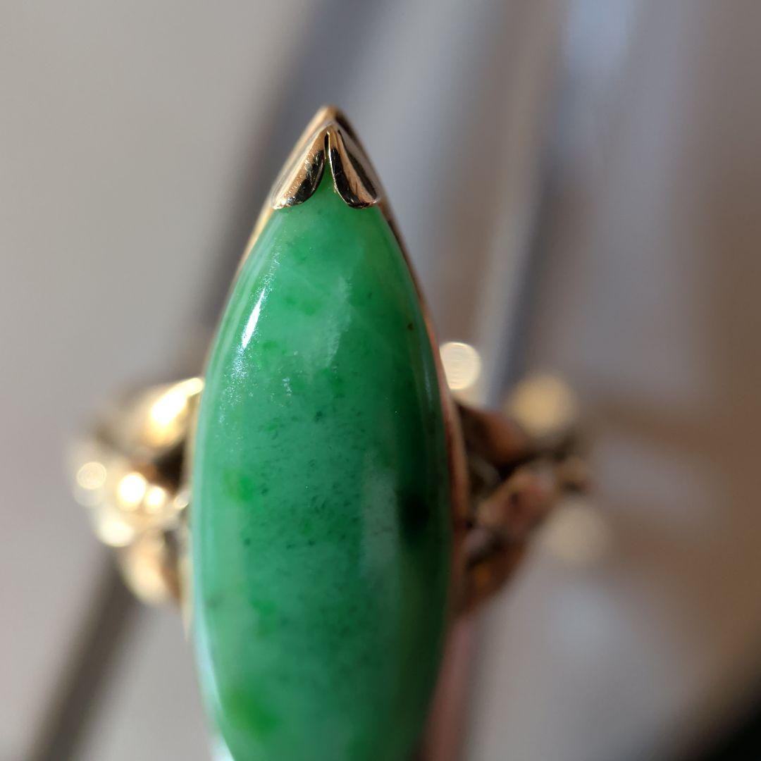 リング　14K　585　YG　天然ひすい　ジェイダイト　釈迦玉　6.59g　ソ付