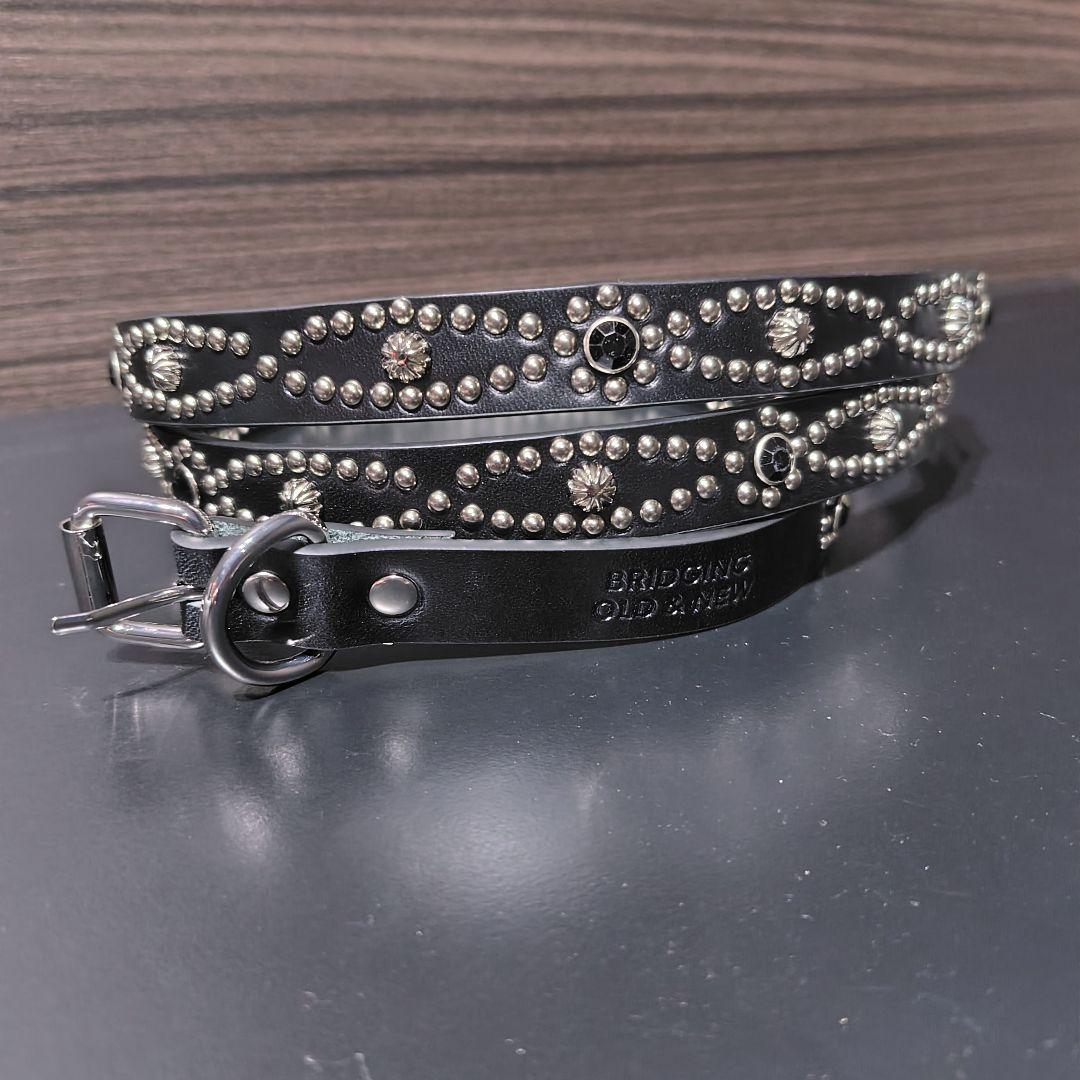 アイ黒■本革レザーフルスタッズナローベルト☆アメカジ古着ヴィンテージキムタク