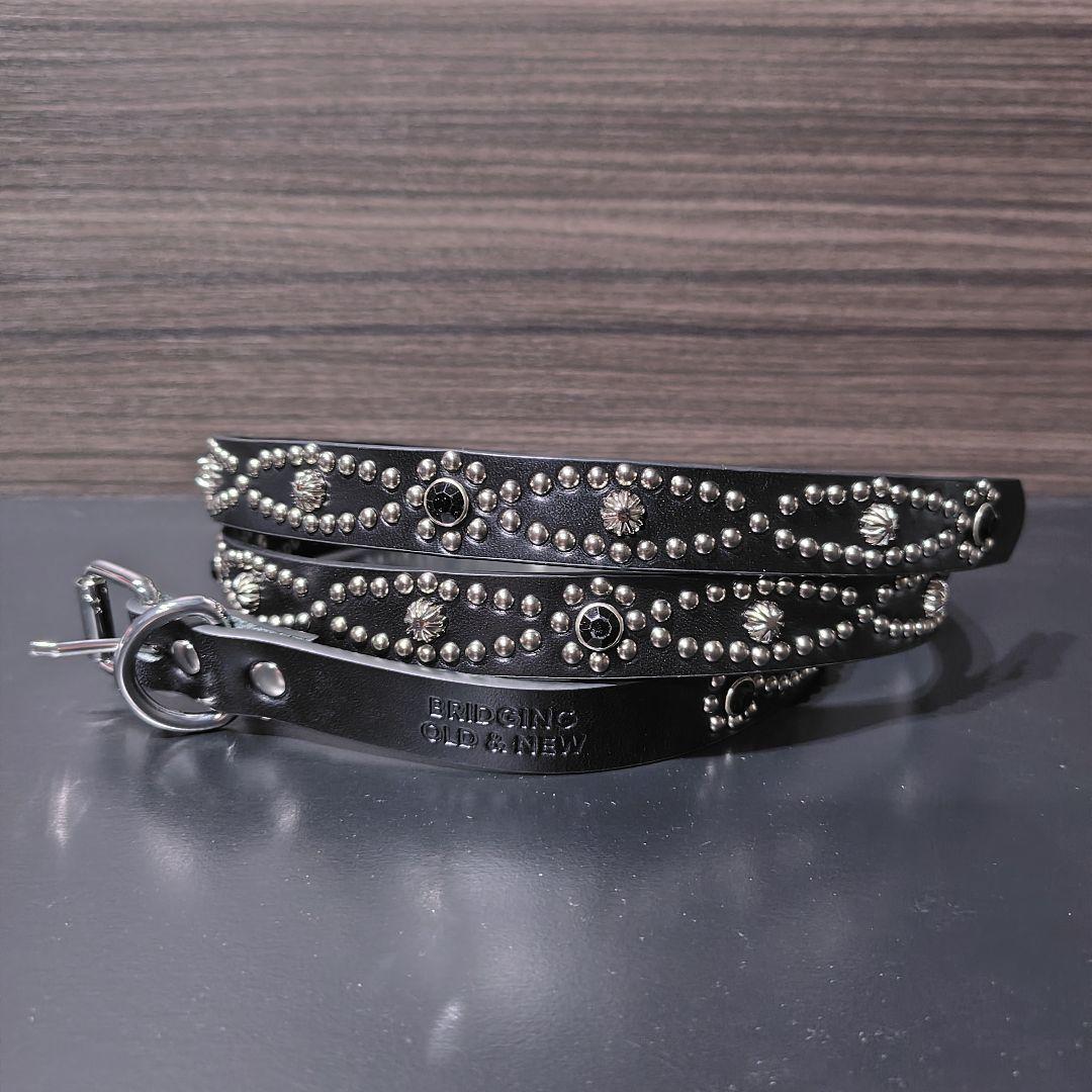 アイ黒■本革レザーフルスタッズナローベルト☆アメカジ古着ヴィンテージキムタク