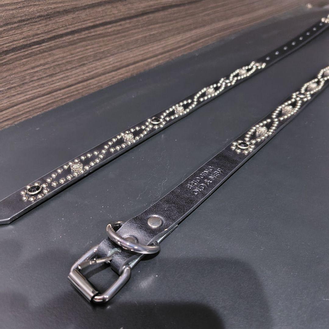 アイ黒■本革レザーフルスタッズナローベルト☆アメカジ古着ヴィンテージキムタク