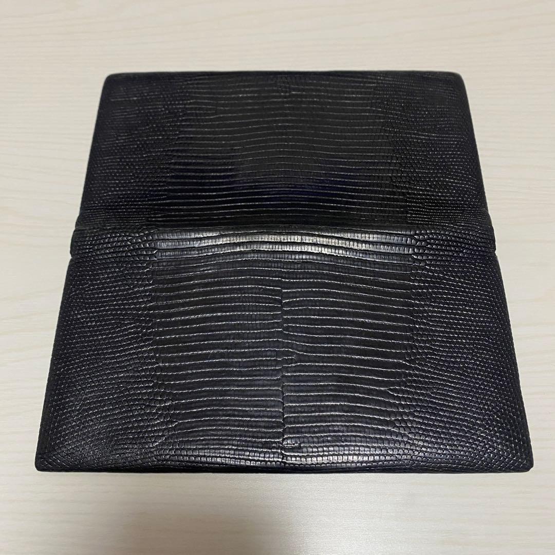 T.MBH 葉合わせ札入れ 水染めリザード オールブラック