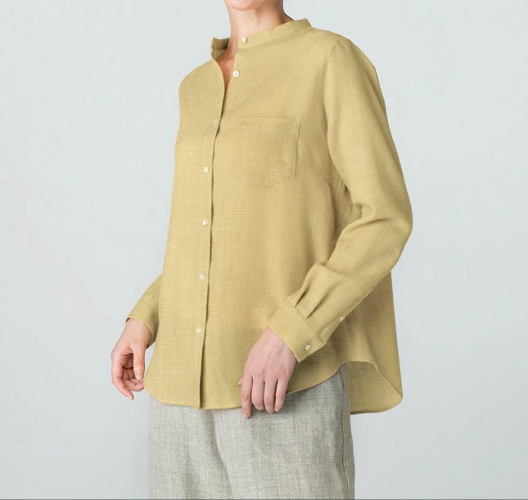 日々 小森縫製 ウール千鳥のスタンドカラーシャツ 千鳥格子 イエロー