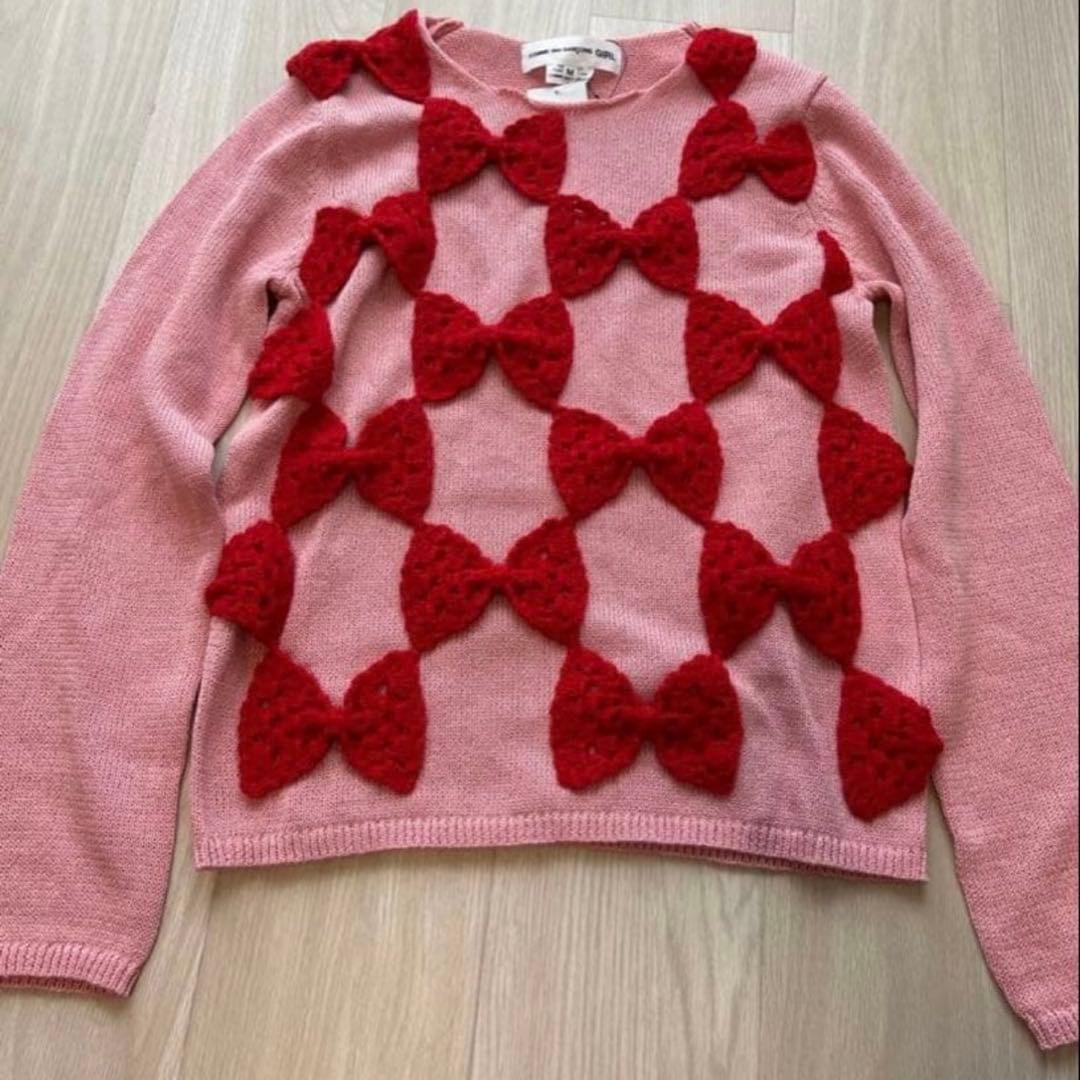 コムデギャルソンガール　リボンモチーフ ピンク長袖ニット